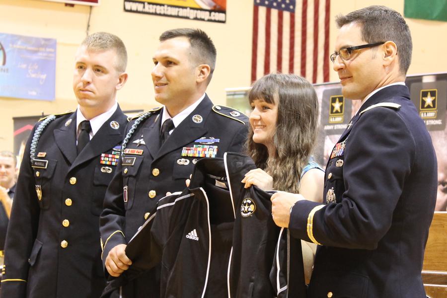 Aislinn Walters is recognized by U.S. Army officials during a special awards ceremony on Oct. 3 in which she was named to the U.S. Army All-American Marching Band.