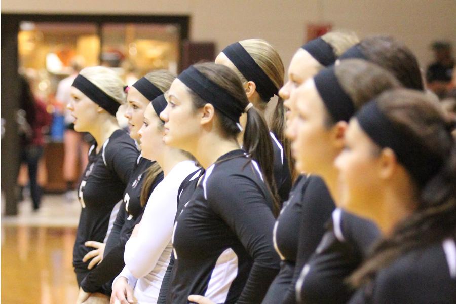 The Indians line up before their game in the Hays gym on Sept. 16.
