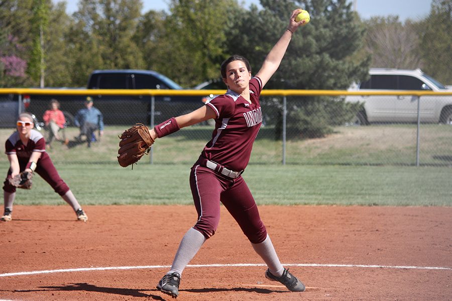 Sophomore Kaitlyn Brown pitches at a home game last season.
