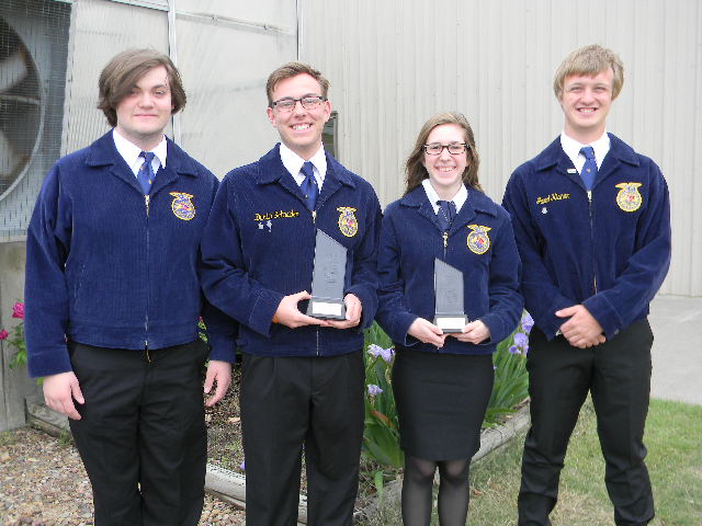 Juniors Elijah Joy, Dusty Schneider, Jared Kisner and Brandi Zimmerman participated in the National Homesite and Land Judging competition. The event was held in Oklahoma City.