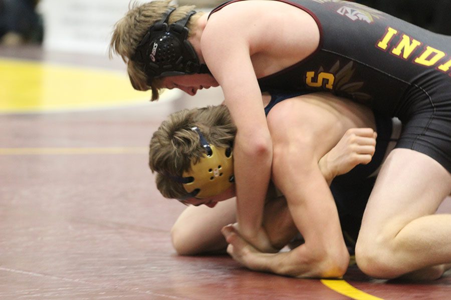 Senior+Cory+Hale+wrestling+at+the+Bob+Kuhn+Prairie+Classic.+The+Indian+wrestling+teams+next+action+will+be+Jan.+3+at+Liberal+for+the+Liberal+Dual.
