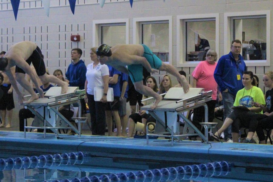 Sophomore Isaac Smith dives in for his 100 Butterfly final