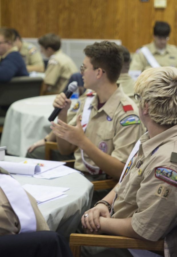 Junior Scout Perryman speaks at a Boy Scout conference in Ohio.