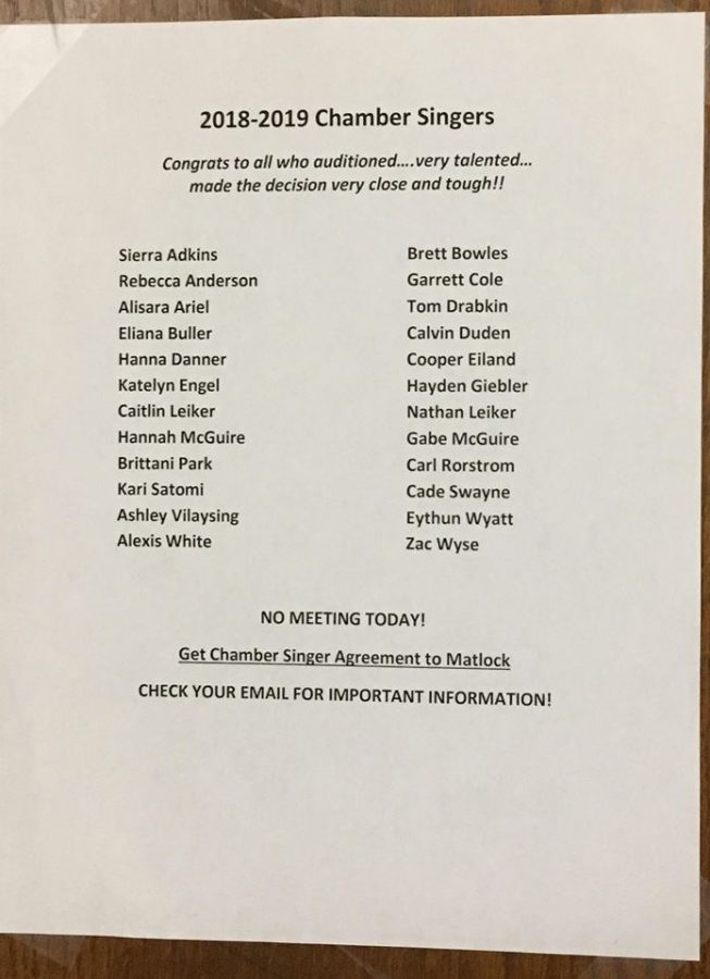 The list was posted on the choir room door after school on May 17.