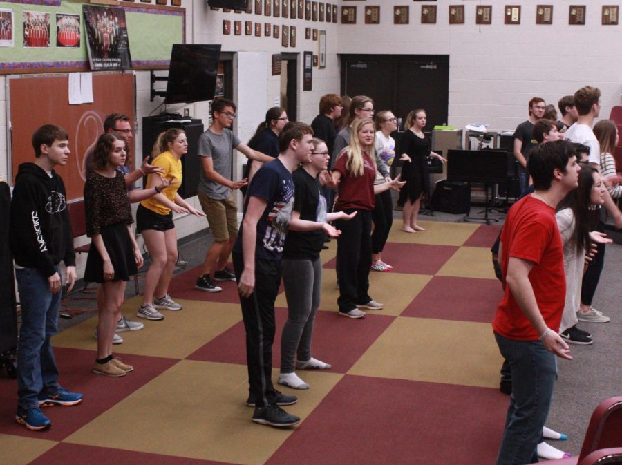 Chamber Singers rehearse before school and during class to perfect their songs. During the week of the show they also rehearse during seminar and after school. 
