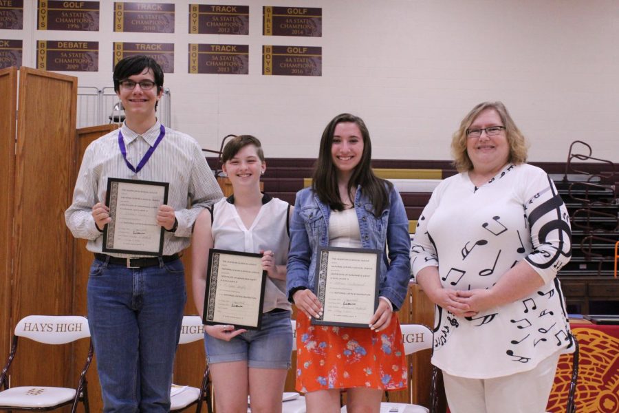Freshman Andrew Duke, freshman Kalyssa Boyle, and sophomore Allison Hillebrand received the ACL/NJCL National Latin Exam Award for doing extremely well on the 2017 National Latin Exam.