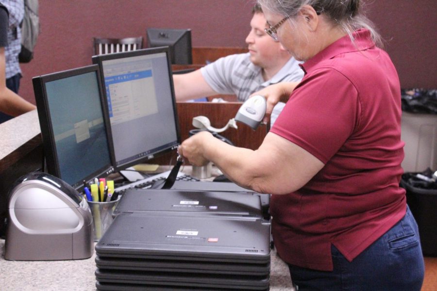 Students checked out their Dell Latitude computers during their GPS class.
