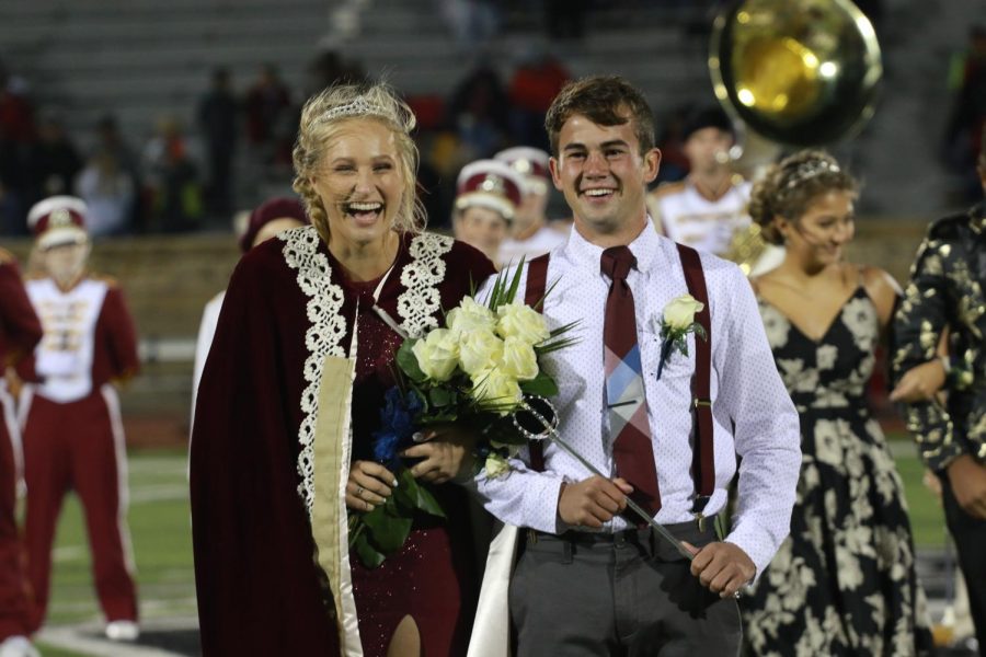 Seniors Brittani Park and Peyton Thorell are crowned as the homecoming king and queen.