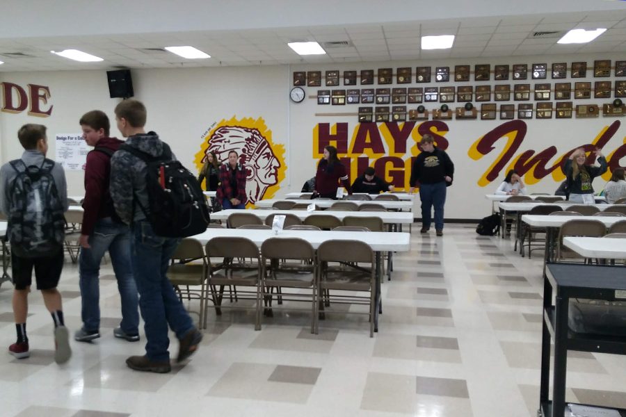 Freshman enter the cafeteria to take the STAR math test on Dec. 6.