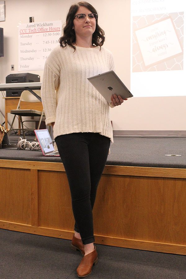 Hays High alumni Allyson Werth spoke to students on Jan. 23 about her experience in starting her own businesses. Students were able to ask questions and find out more about what it takes to be an entrepreneur. 