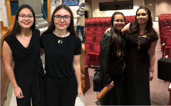 On left, Ashley Vilaysing and Alexis White after a Chamber Singers performance. On right, Ashley Vilaysing and Alisara Arial after a Chamber Singers performance.