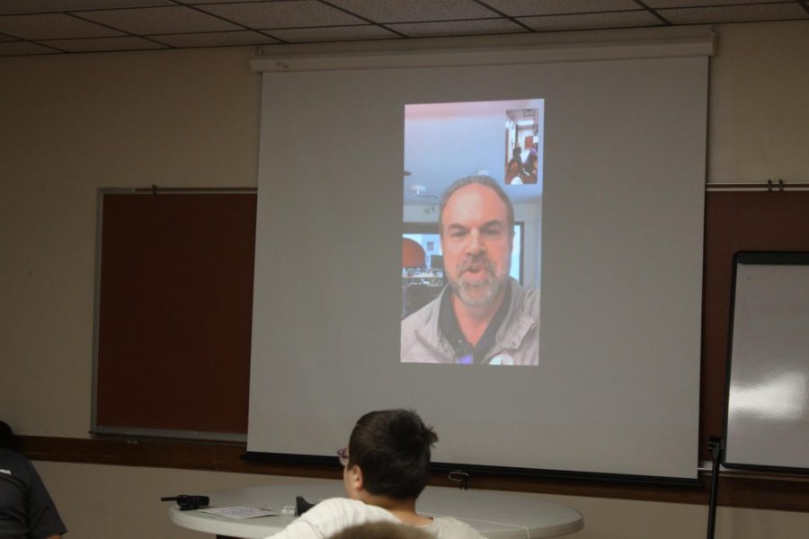 Career speaker Dale Wentmore spoke to students over FaceTime from his office in Denver.