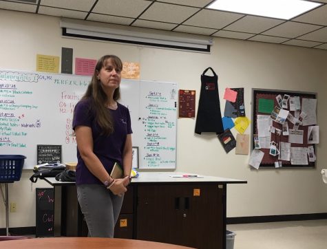 Theresa Trapp speaks to students during PRIDE Time on Oct. 2. Trapp works in the radio broadcasting industry.