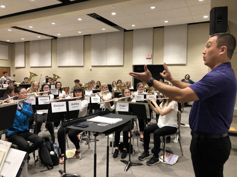 Alex Wimmer from Kansas State University served as this years band clinician. He spent the day rehearsing with the band in Malloy Hall until all three ensembles were moved to Beach/Schmidt for the afternoon concert.