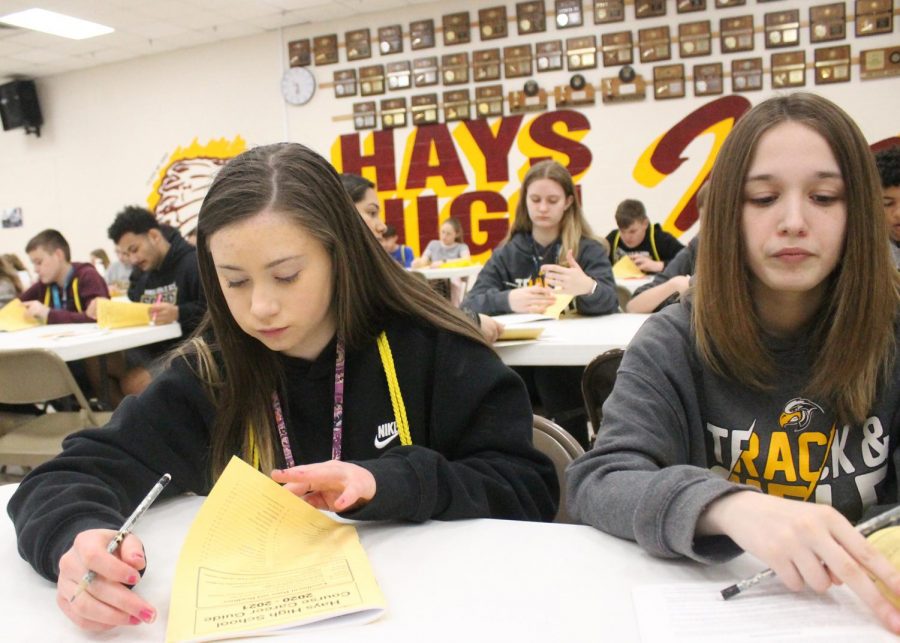 Leadership Team accompanied eighth graders throughout their visit to Hays High. The incoming freshmen had the opportunity to tour the school, meet sponsors from several activities and organizations, and begin pre-enrollment.