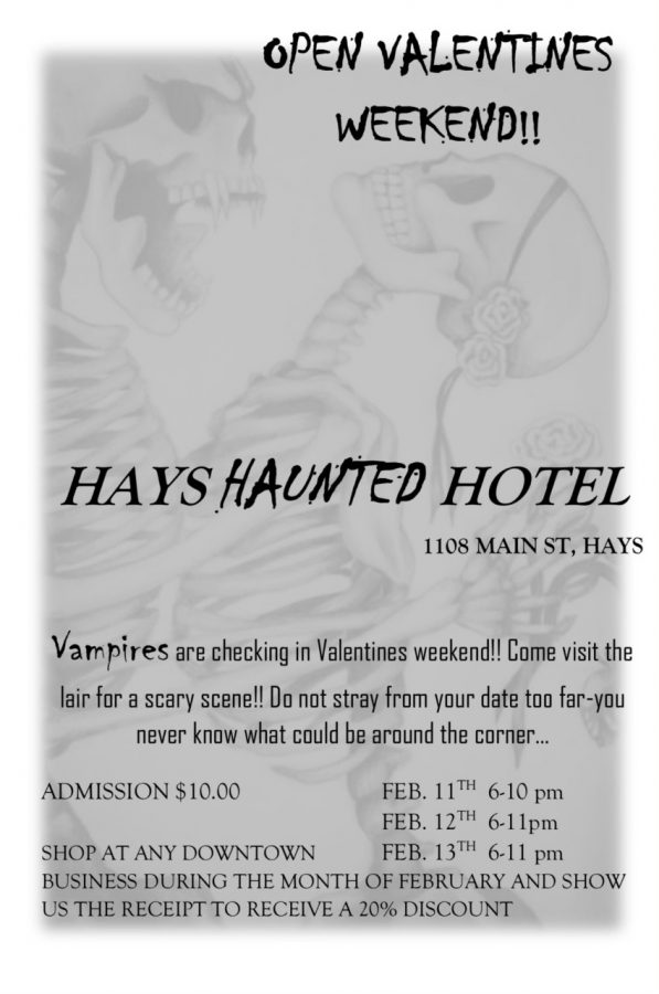 A flyer from the Hays Haunted Hotel detailing its Valentine activity.