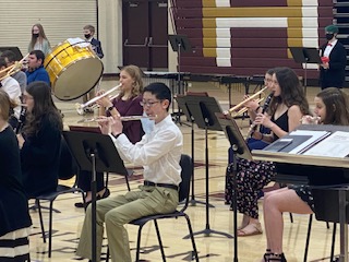 Hays High band students play at their previous popcorn concert on March 18, 2021. 
