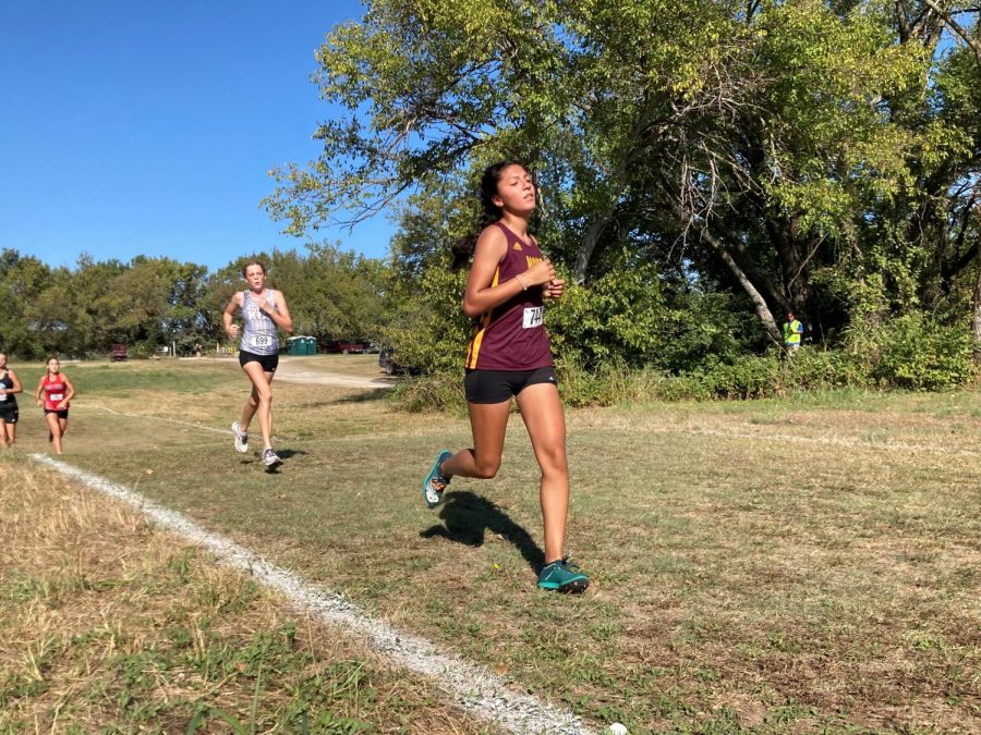 Sophomore Arely Maldonado races on the state course at Augusta.