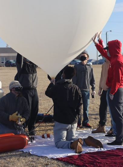 Last year's aerospace class prepares for a launch.