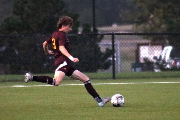 Senior Preston Parr plays in the defensive position during the game against Wichita Trinity on September 30.