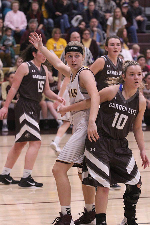 Freshman Isabel Robben opens up and calls for the ball during the game the Indians won against the Garden City Buffalos on Jan. 13.