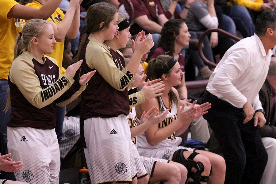 Bench goes wild during a recent game against the Dodge City Red Demons.  The Indians fell to the Salina Central Mustangs on Feb. 9