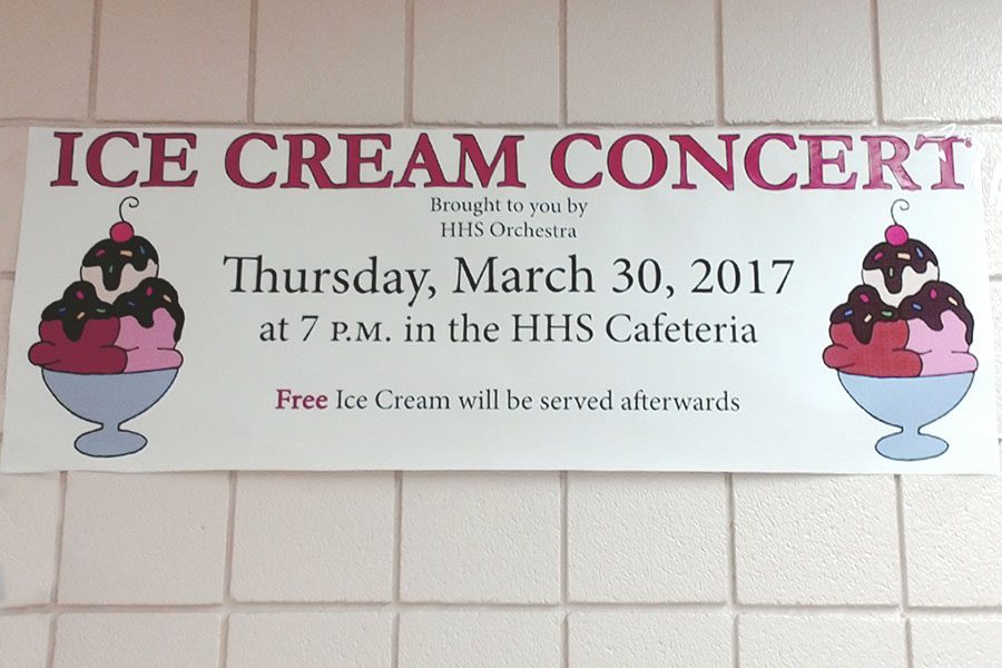 Orchestra concert will be on March 30. Free ice cream will be served to attendees after.