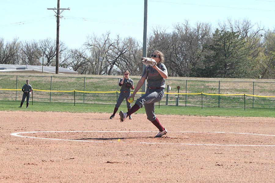 Sophomore Jaysa Wichers pitches in a game against Dodge City on April 6. 