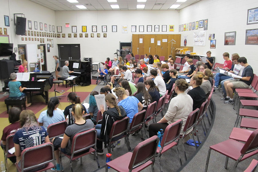 The cast of the Musical rehearses in the choir room instead of at 12th Street Auditorium for the first time ever.