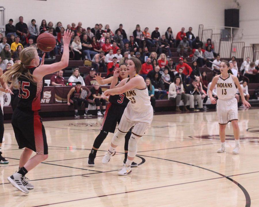Sophmore Brooke Denning goes up for a lay up in a recent game against the Liberal Redskins. The Indians would go on to beat the Redskins 48-41.
