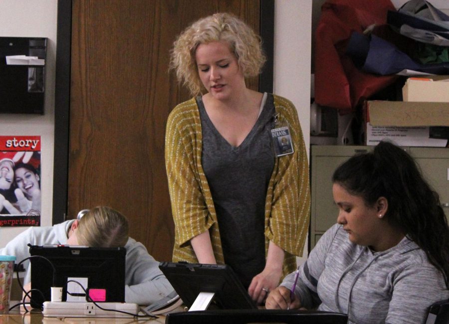 Student teacher Jaici Simon directs students in one of her classes. Simon plans to continue her education career as an English and Language Arts at the middle school next year.