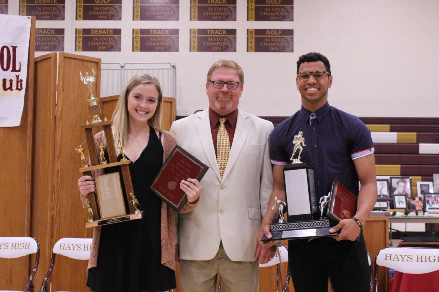 Seniors Karee Dinkel and Ethan Nunnery received Outstanding Athlete Awards. The Jack Roberts Outstanding Female Athlete Award is given to one outstanding female athlete. The Swim Carpenter Smith Memorial Award is given to one outstanding male athlete.