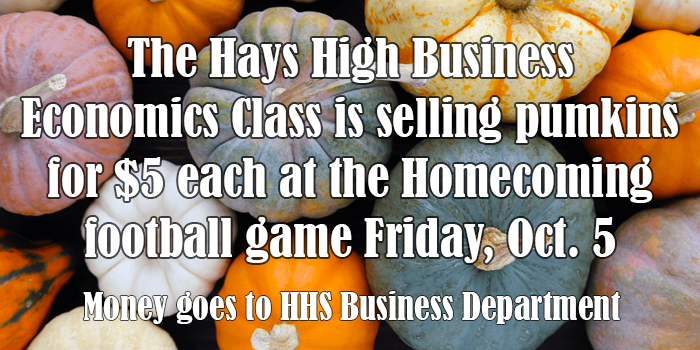 The Business Economics class has ben selling pumpkins and will continue to sell them at the homecoming football game.