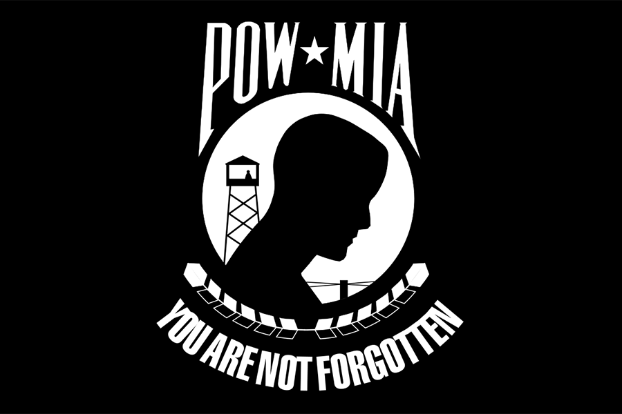 The POW/MIA flag which commercial artist Newt Heisley designed after his son who was medically discharged from the military.