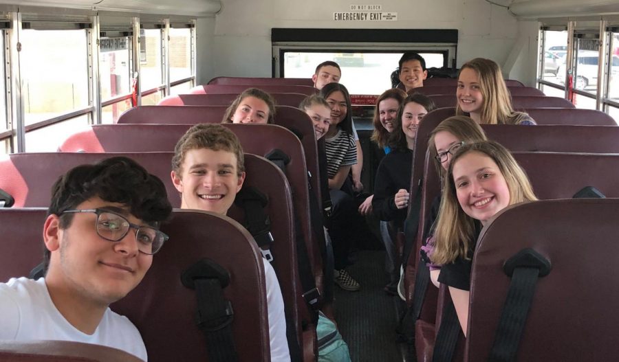 The Science Olympiad team on the bus before their competition at Wichita State University. 