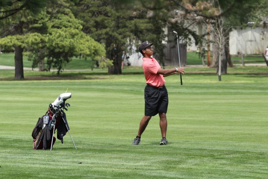 Senior Tradgon McCrae golfs at a previous home tournament. McCrae recently took third at the 5A State Golf Tournament in Dodge City on May 22.