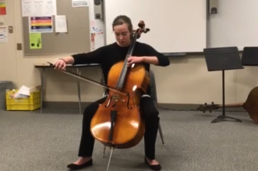 Sidney+Wittkorn+performs+her+cello+solo+at+State+contest+at+Emporia+High+School.