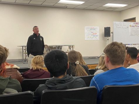 Eagle Radio sports director speaks to students on Oct. 30