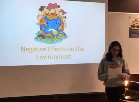 Environmental Club President Kamryn Schoenberger presents to Environmental Club after school on Nov. 15