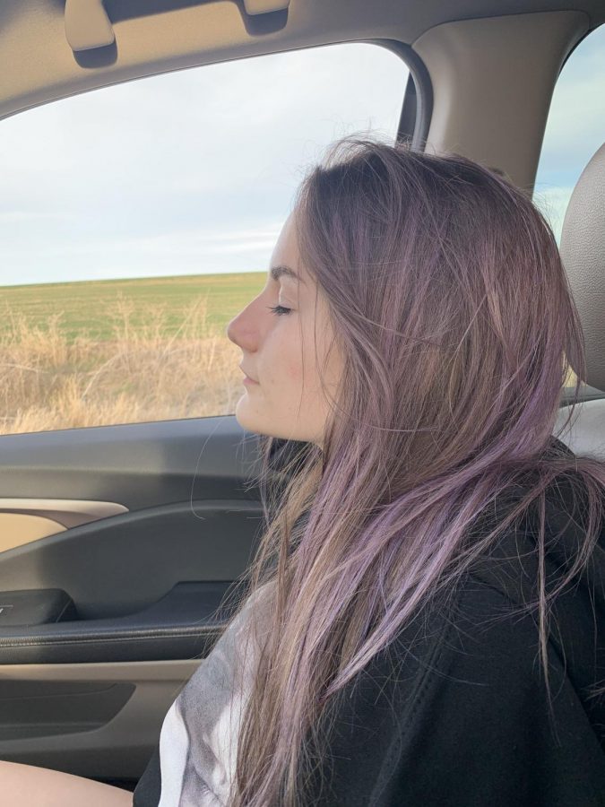 Junior Sophie Gross dyed her hair purple during quarantine.