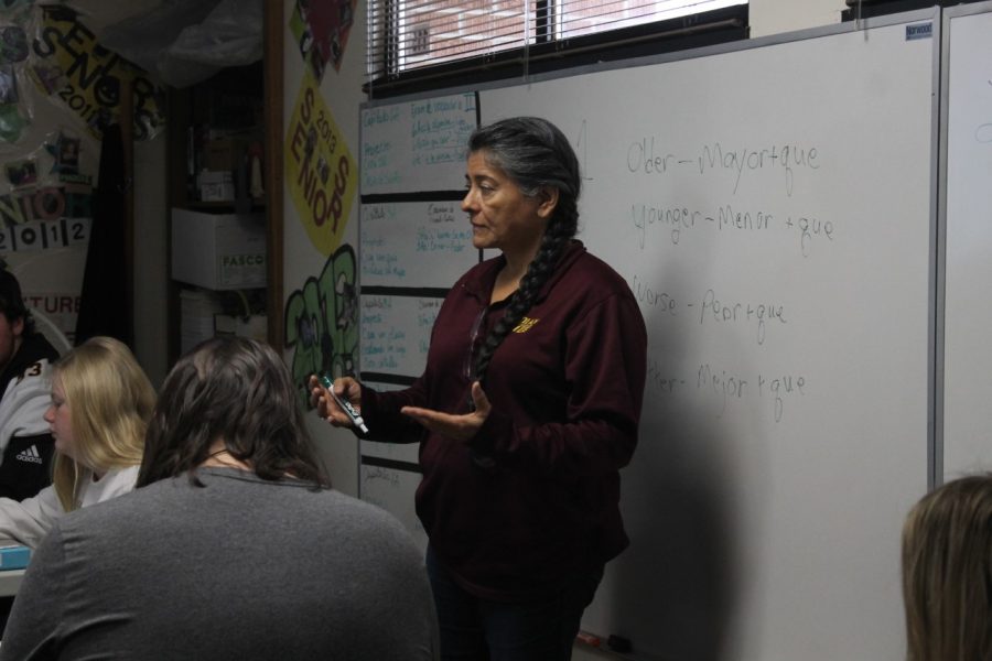 Spanish I-IV teacher Lora Haynes teaches a spanish II class before school was cancelled for the remainder of the semester.