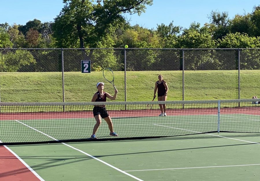 Seniors Taylor Deines and McKena McBride played #1 doubles and tied for second. 