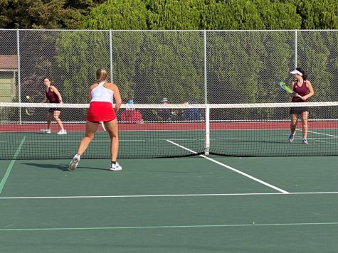Senior McKena McBride and junior Brittnee Leiker played #2 doubles at the meet.