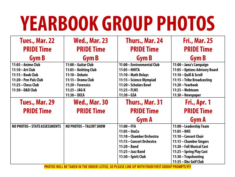 Photos to be taken of groups within the school