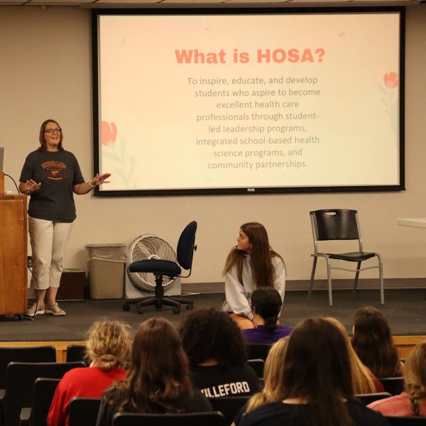 Jennifer Olt speaks to the members of Health Occupations Students of America at their meeting on September 13th. 