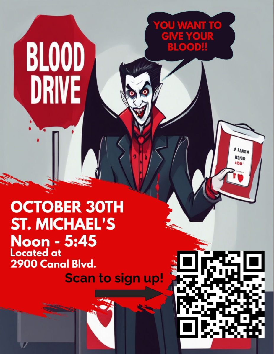 poster with information about the blood drive and a sign up QR  