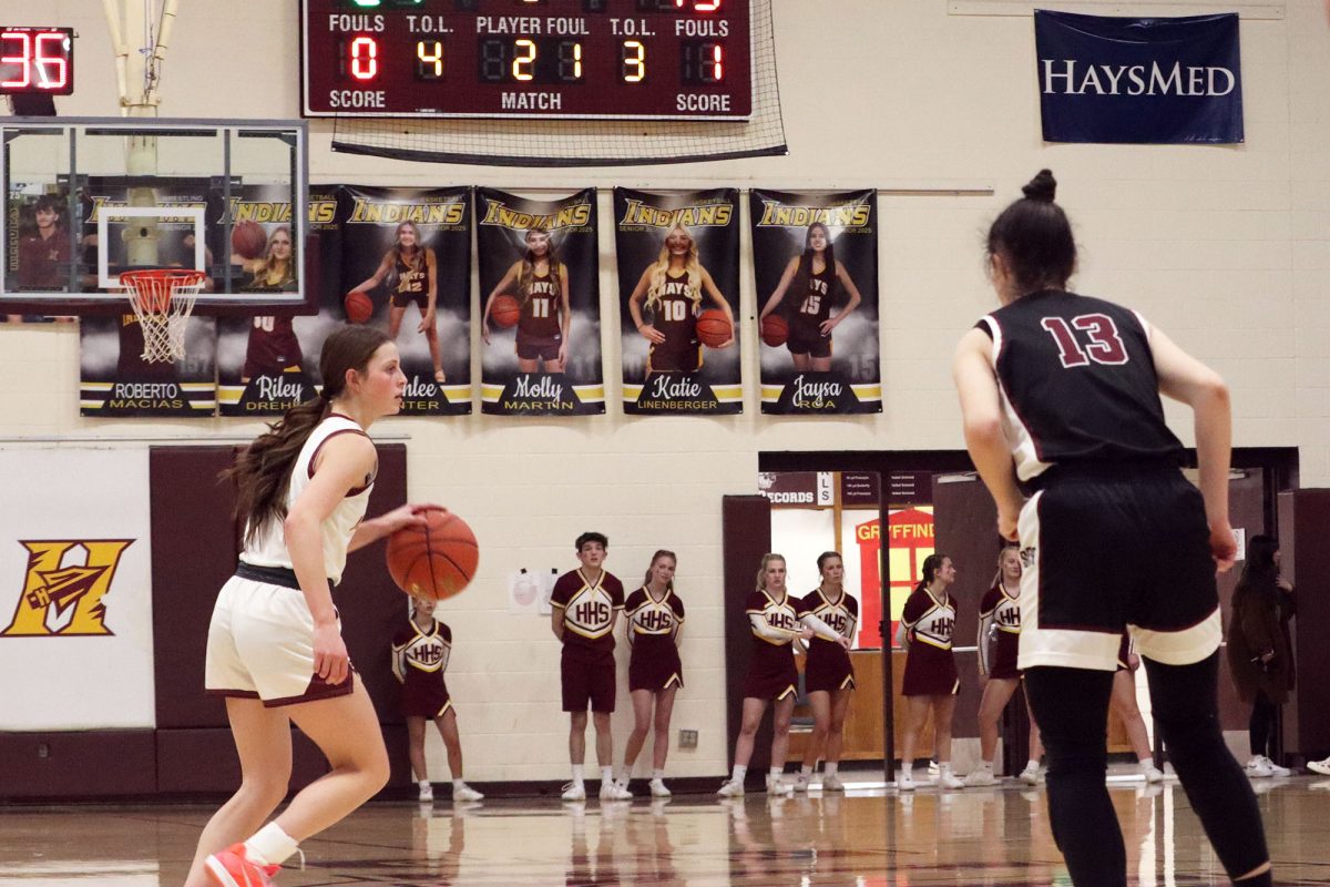 Freshman Jenna Schmeidler sets up the offense on Febraury 4 against Sunrise Christian Academy.